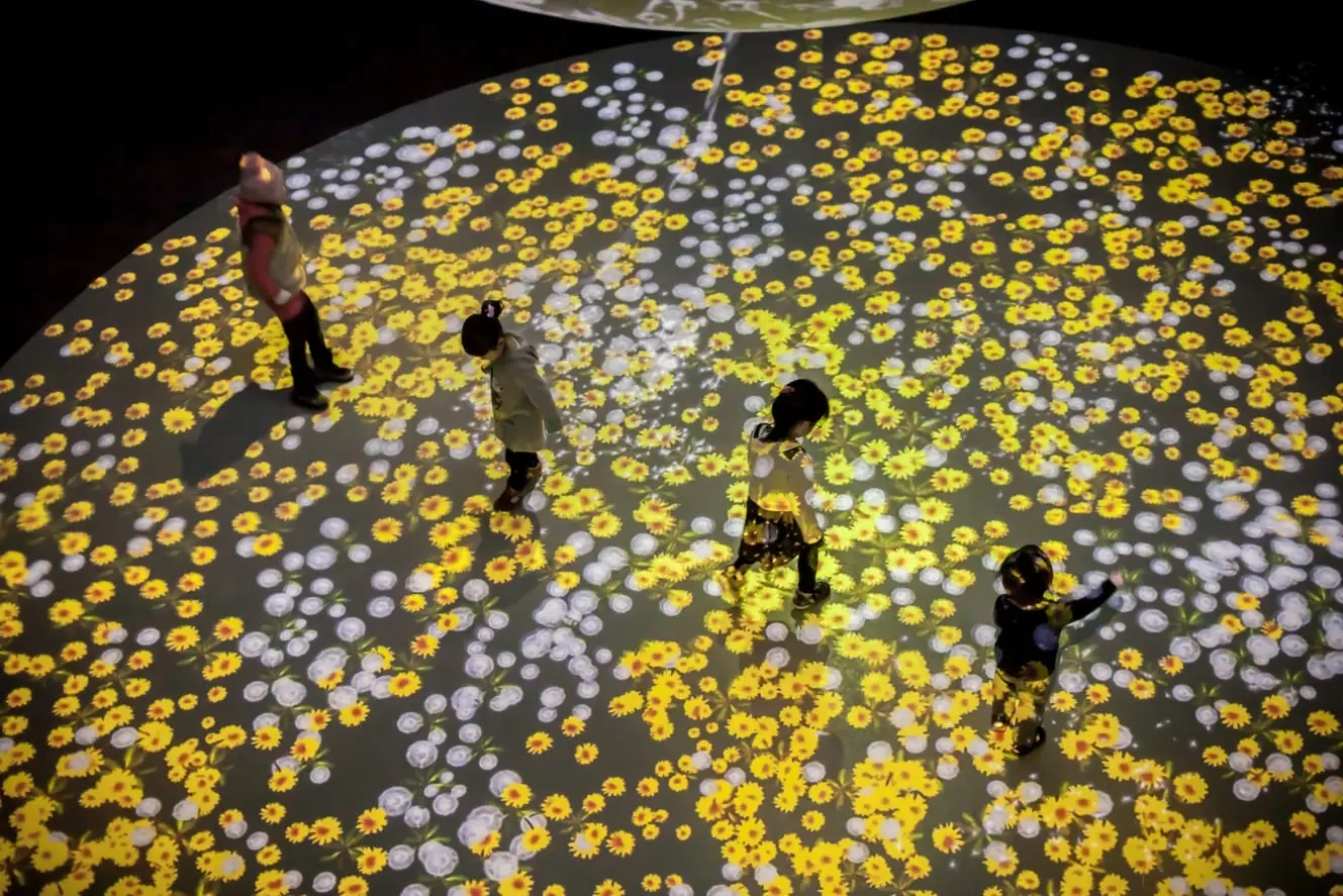 projection mapping compan_children-standing-on-virtual-flower