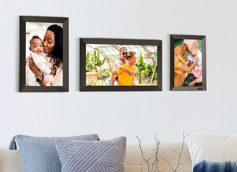 digital photo frame above a couch